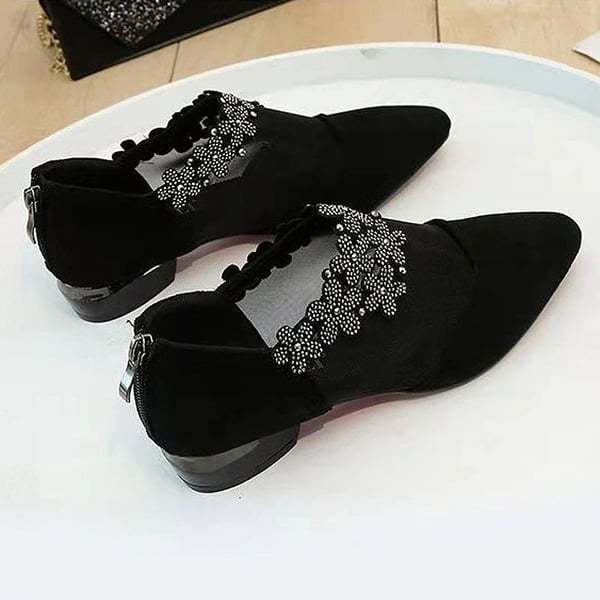 🔥Last Day Promotion 50% OFF - Comfortable Women's Rhinestone Flowers Zip Low Heels