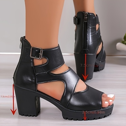 🔥Women's Elegant Thick High Heel Fish Mouth Cut-Out Leather Sandals