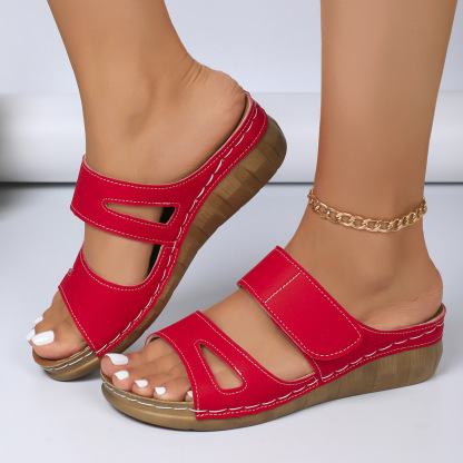 🔥Last Day Promotion 50% OFF - Women's Thick Bottom Slope Heel Orthopaedic Leather Sandals