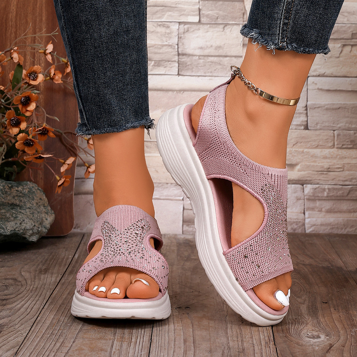 🔥Last Day Promotion 50% OFF - Women's Comfortable Open-toe Rhinestones Orthopaedic Sandals