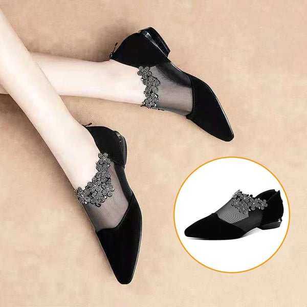 🔥Last Day Promotion 50% OFF - Comfortable Women's Rhinestone Flowers Zip Low Heels