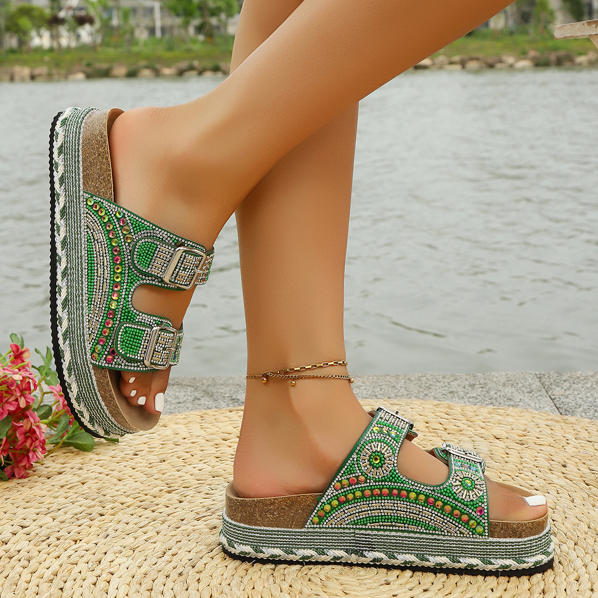 🔥Last Day Promotion 50% OFF - Women's Comfortable Fashion Rhinestone Thick Bottom Sandals