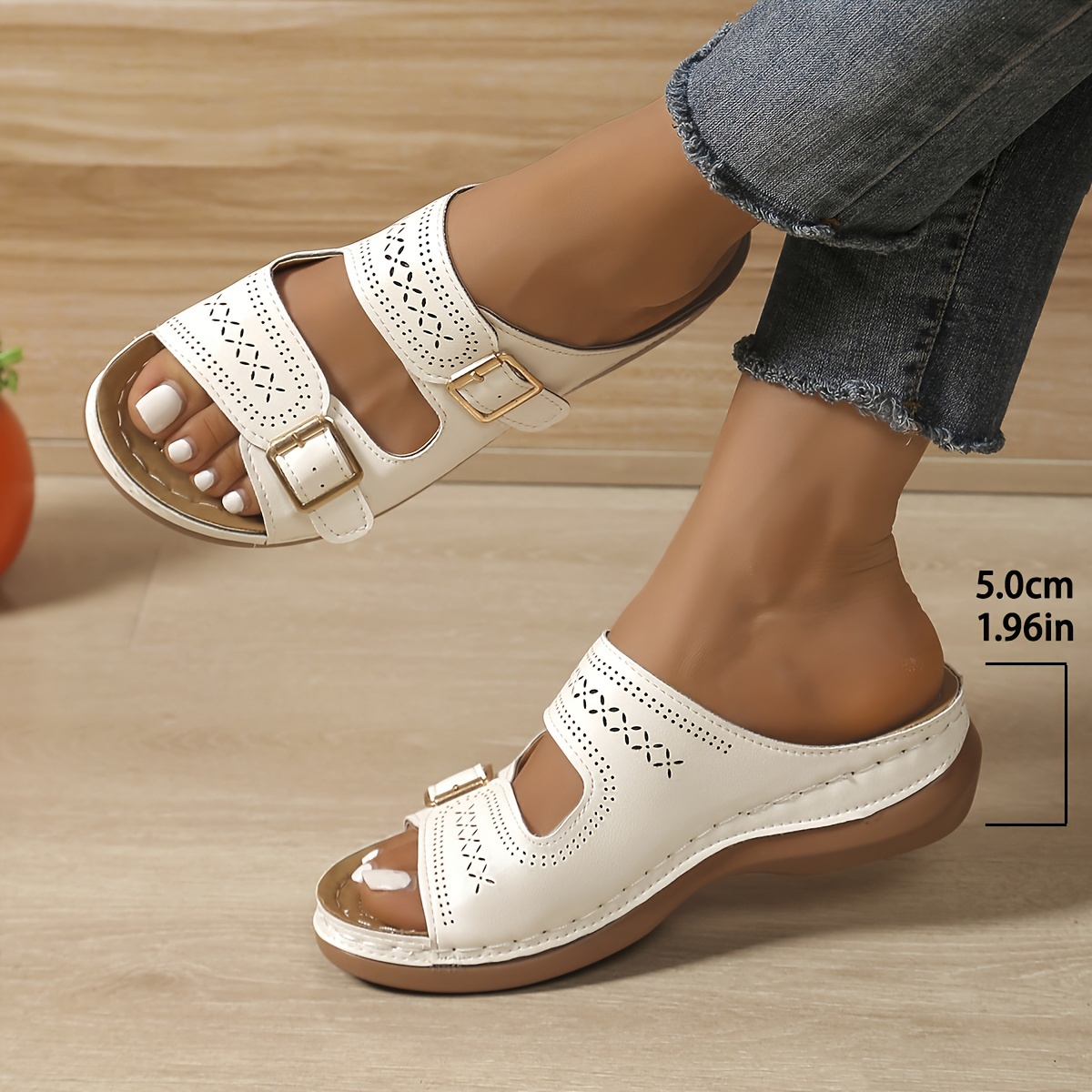 🔥Last Day Promotion 50% OFF - Women's Solid Colour Slope Heel Orthopaedic Leather Sandals