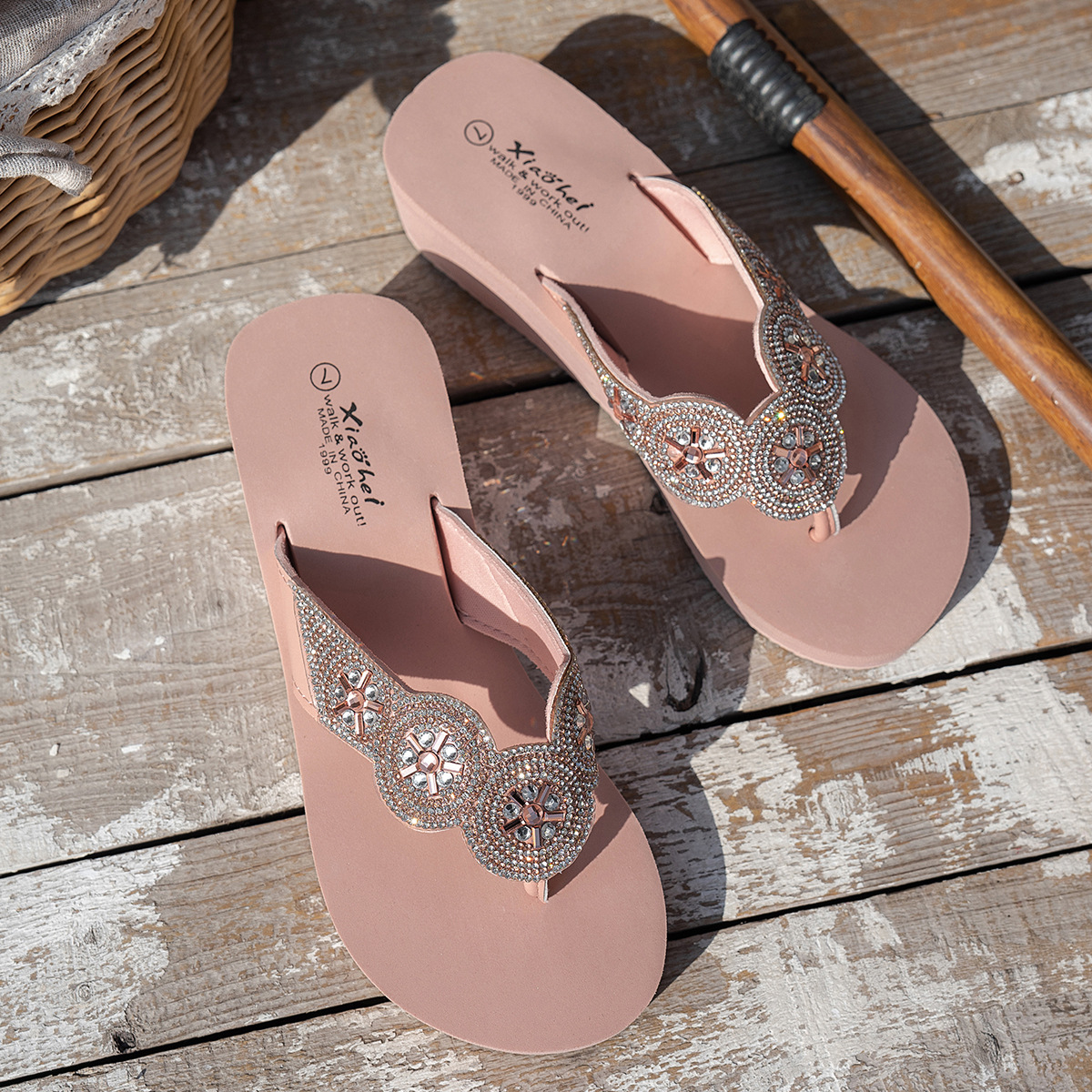 🔥Last Day Promotion 50% OFF - Women's Rhinestone Slope Heel Orthopaedic Sandals