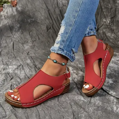 🔥Last Day Promotion 50% OFF - Women's Solid Colour Wedge Heel Leather Sandals