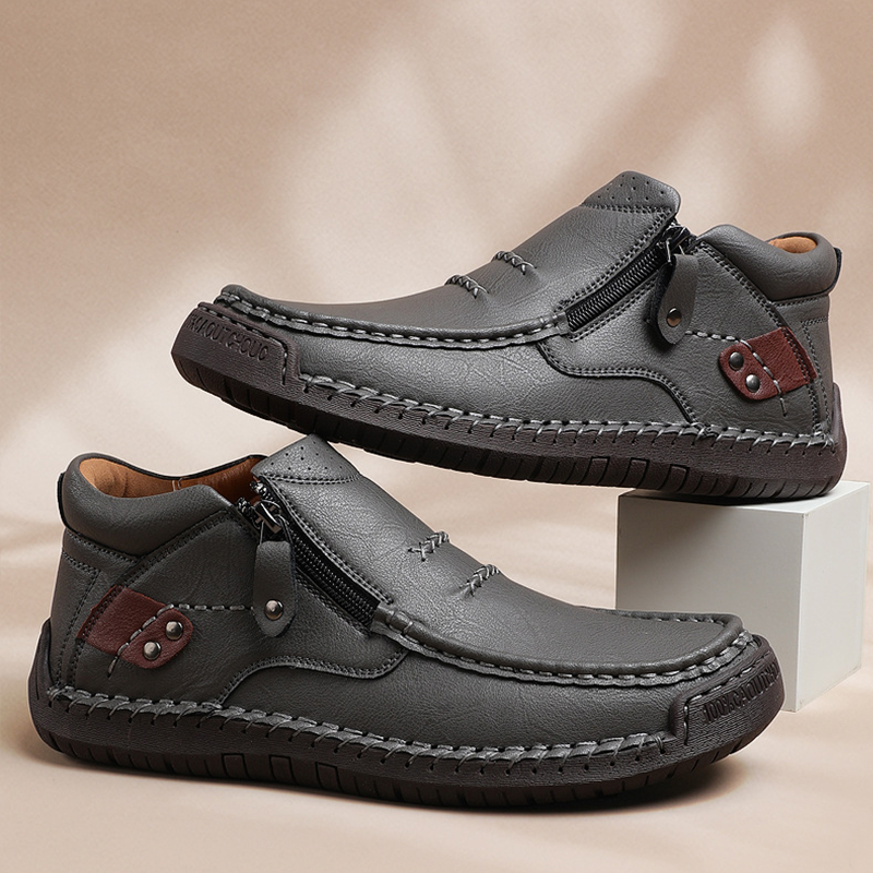 ⏰Last Day! 50% OFF 🔥Men's Handmade Leather Boots with Arch Support & Wide Toe Box | Easy Zip Design