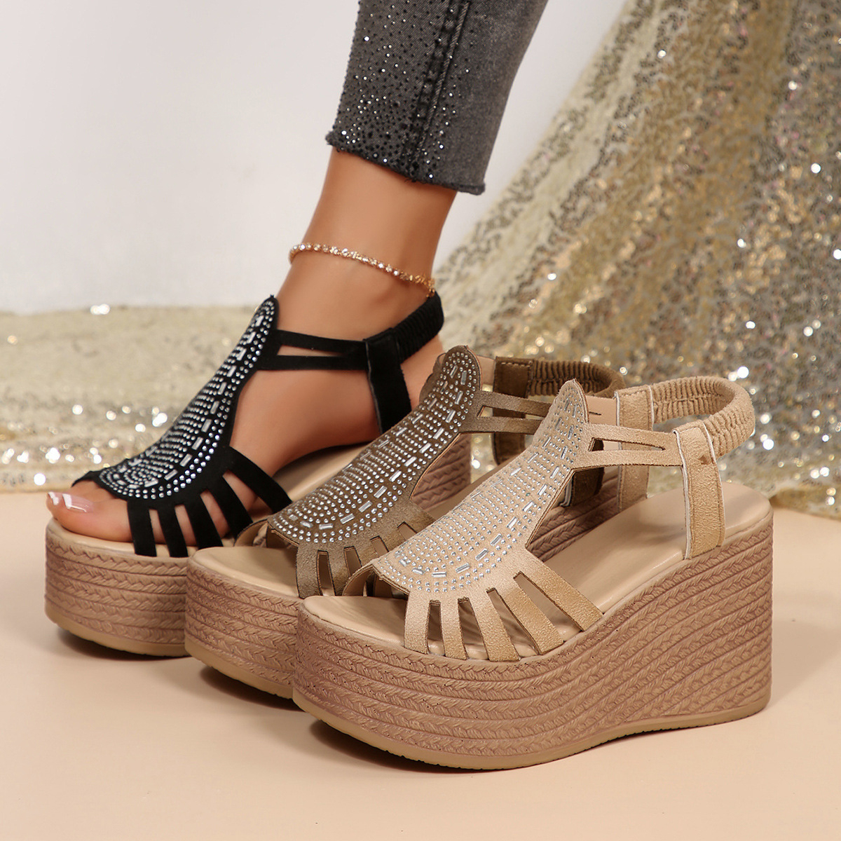 🔥Last Day Promotion 50% OFF - Women’s Rhinestone-Embellished Thick-Soled Orthopaedic Sandals
