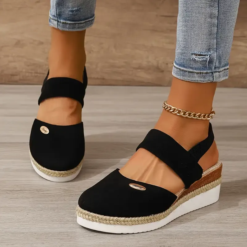 🔥Last Day Promotion 50% OFF - Women's Solid Color Elastic Strap Wedge Sandals