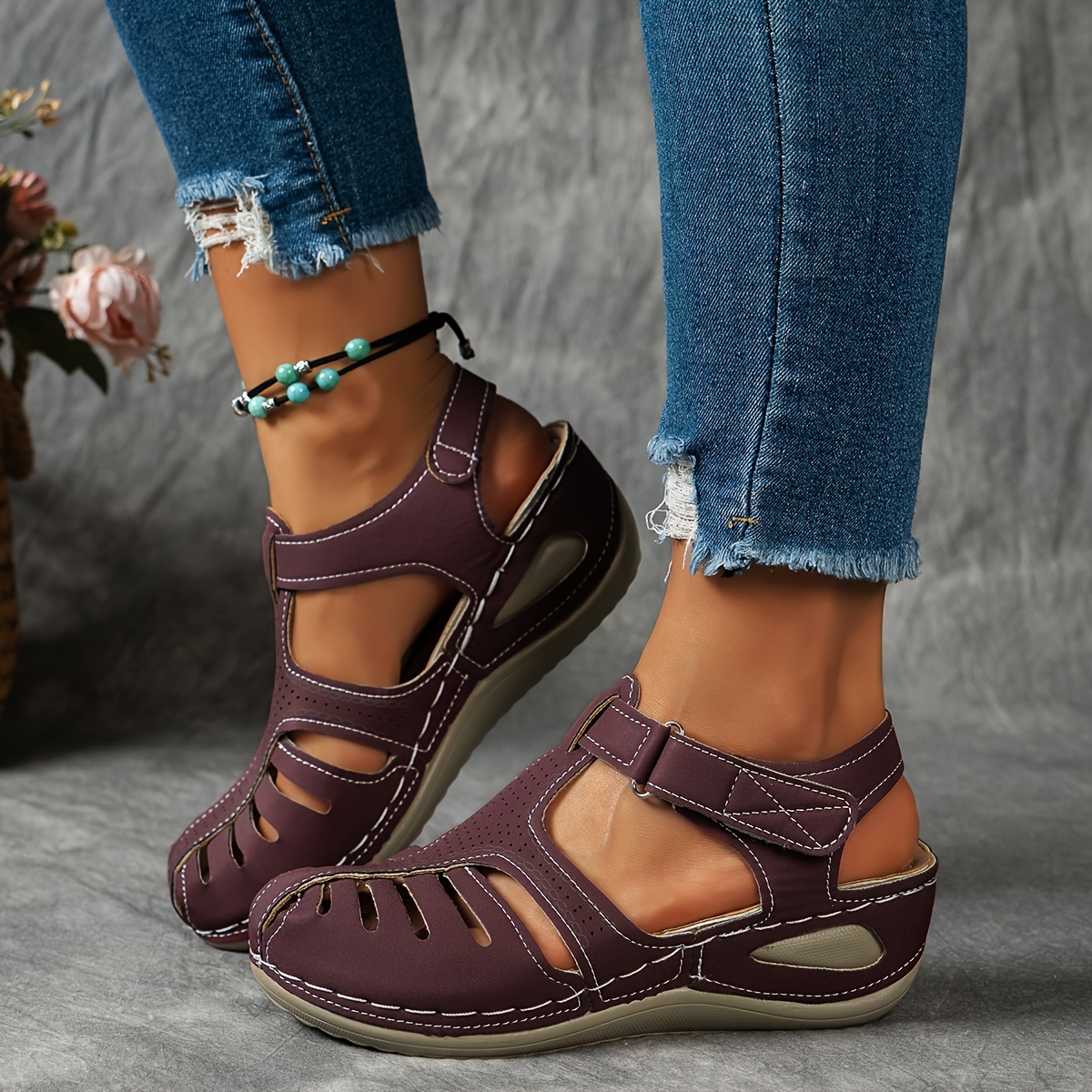 🔥Last Day Promotion 50% OFF - Women's Comfortable Cut-out Wedge Orthopaedic Sandals