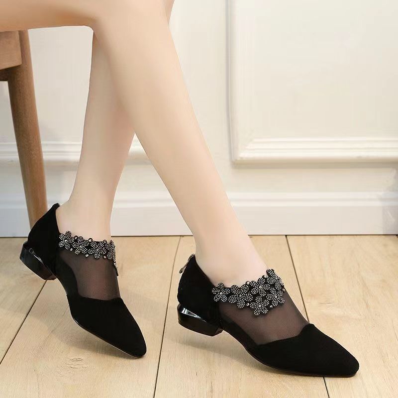 🔥Last Day Promotion 50% OFF - Comfortable Women's Rhinestone Flowers Zip Low Heels