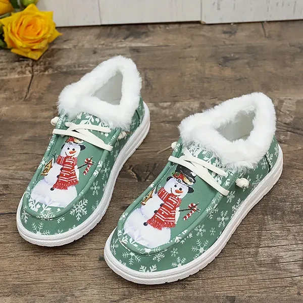 🔥Last Day Promotion 50% OFF - Women's Comfort Plush Snowman Canvas Warm Shoes