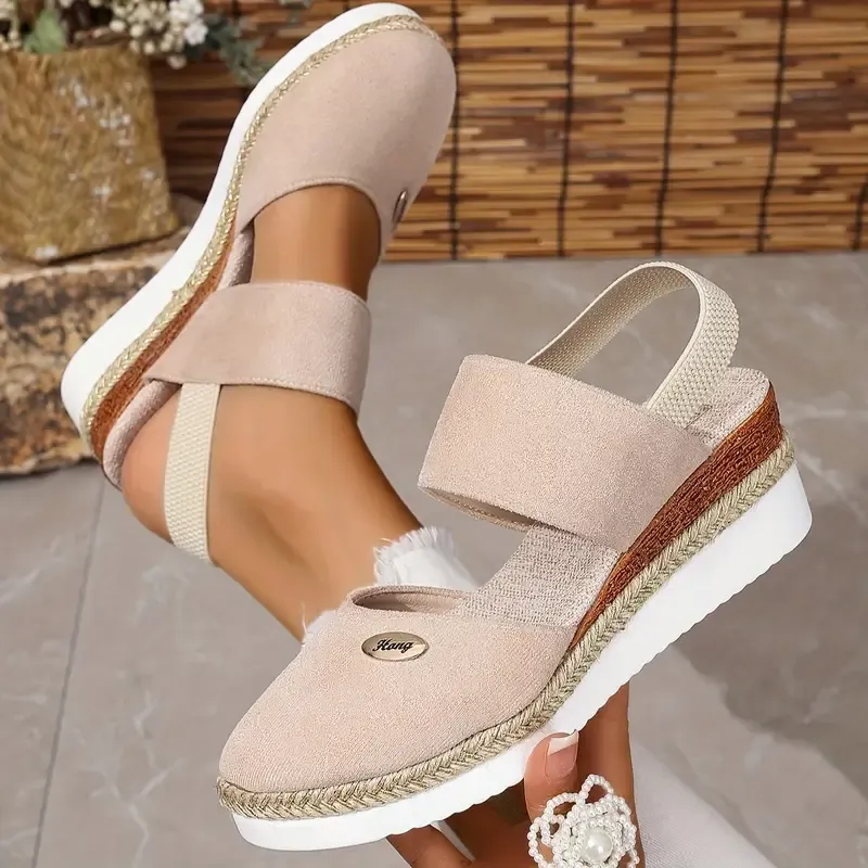 🔥Last Day Promotion 50% OFF - Women's Solid Color Elastic Strap Wedge Sandals