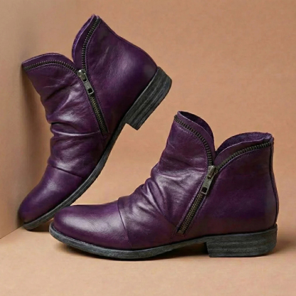 🔥Last Day Promotion 50% OFF - Women's Low Heel Round Toe Zipper Leather Ankle Boots