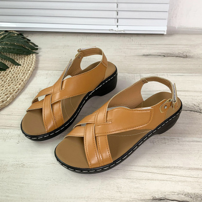 🔥Last Day Promotion 50% OFF - Women's Casual Slope Heel Orthopaedic Leather Sandals