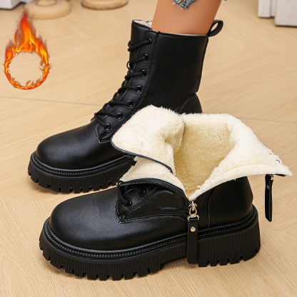🔥Last Day Promotion 60% OFF - Women's Winter Lace-Up Leather Ankle Boots with Side Zipper
