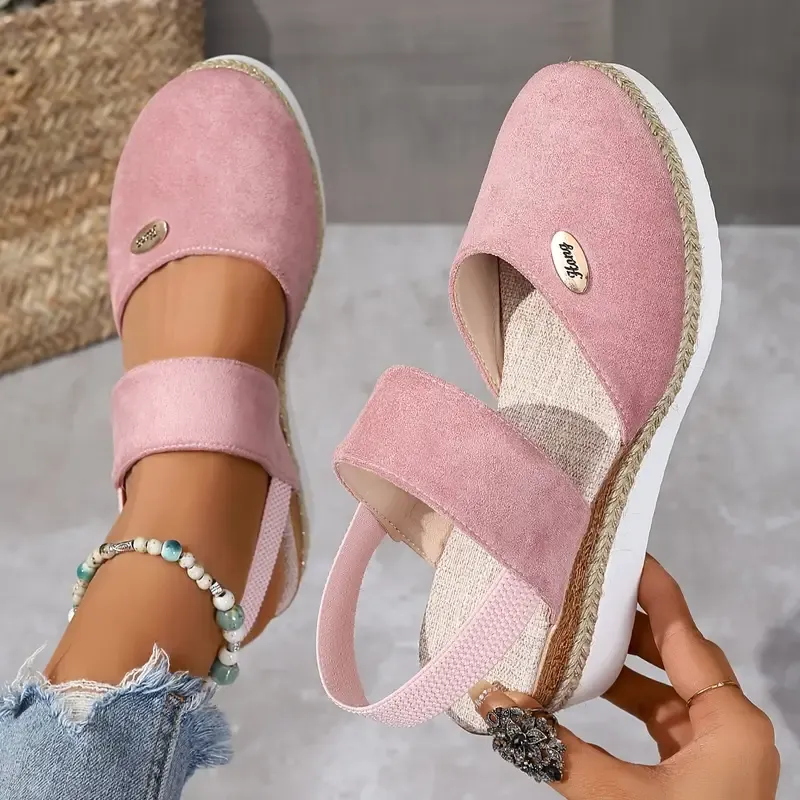 🔥Last Day Promotion 50% OFF - Women's Solid Color Elastic Strap Wedge Sandals