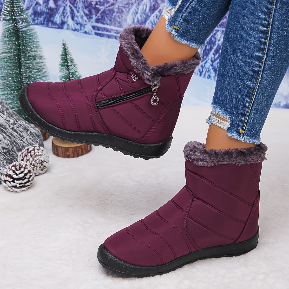 🔥Last Day Promotion 50% OFF - Women's Comfortable Fleece-Lined Slip - On Ankle Boots
