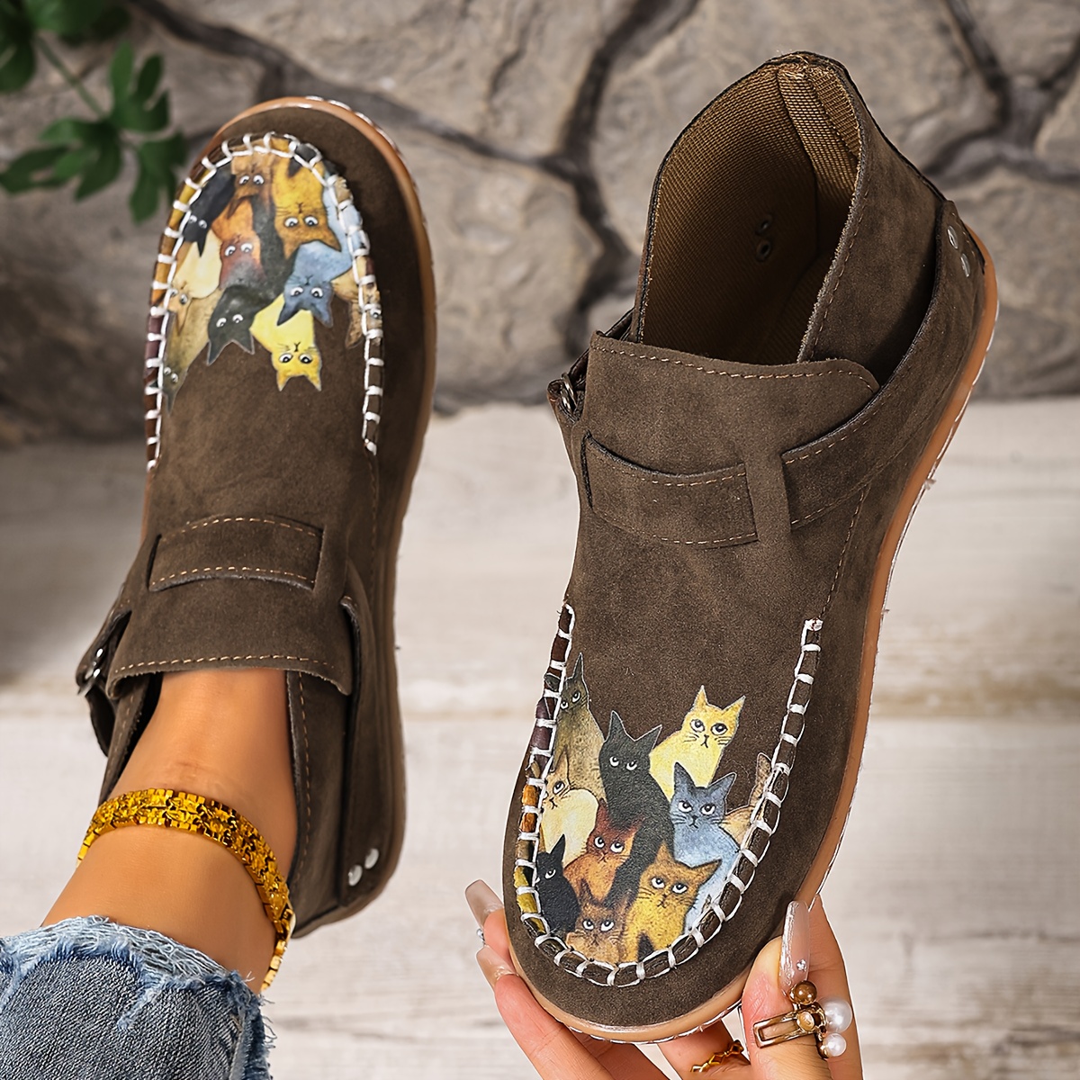🔥Last Day 50% OFF - Women's Casual Slip-On Kitten-Print Orthopaedic Loafers - Wide Fit, Cushioned Sole Pain Relief