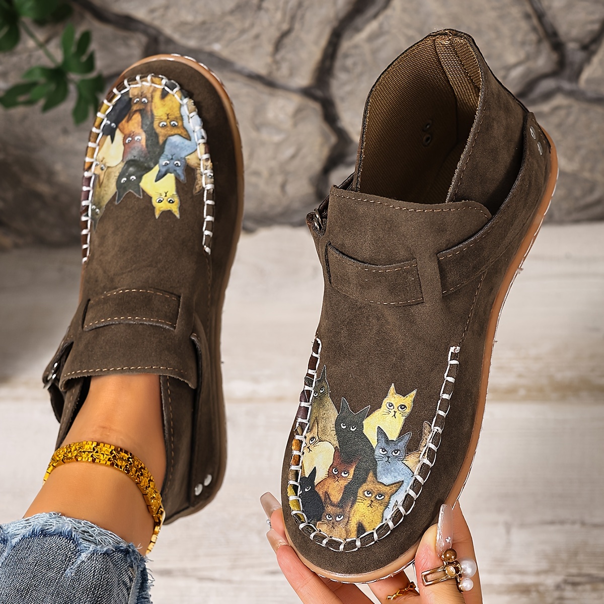 🔥Last Day 50% OFF - Women's Casual Slip-On Kitten-Print Orthopaedic Loafers - Wide Fit, Cushioned Sole Pain Relief