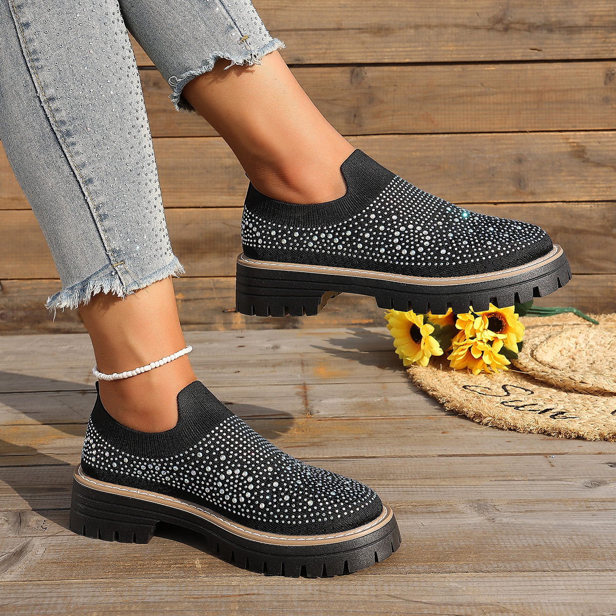 🔥Last Day Promotion 50% OFF - Women’s Fashionable Rhinestone Thick Sole Loafers