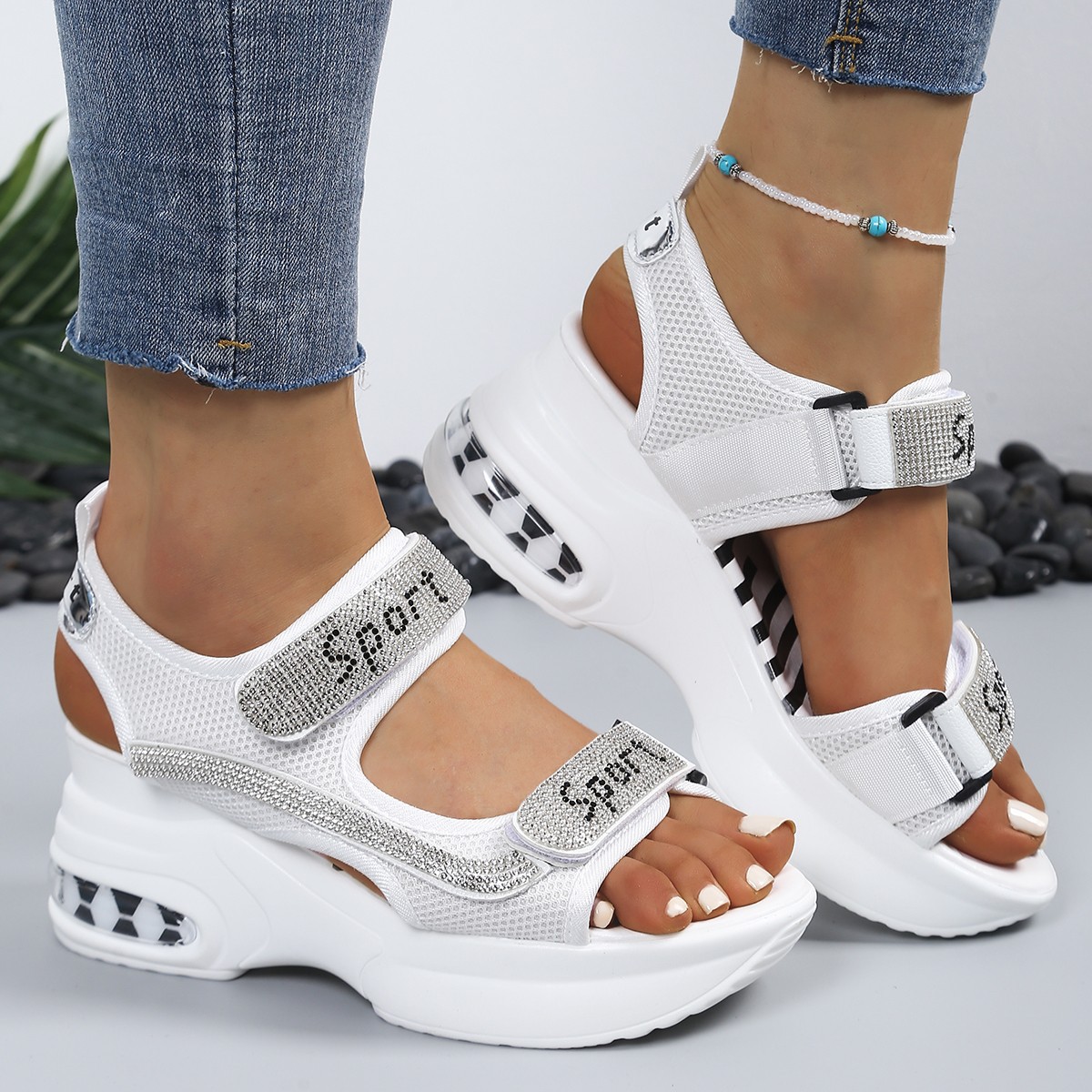 🔥Last Day Promotion 50% OFF - Women's Fashion Rhinestone Platform Orthopedic Sandals