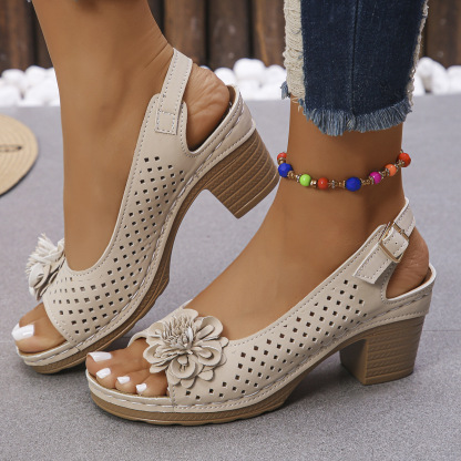 🔥Last Day Promotion 50% OFF - Women's Flower Block Heel Sandals