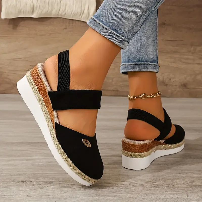 🔥Last Day Promotion 50% OFF - Women's Solid Color Elastic Strap Wedge Sandals