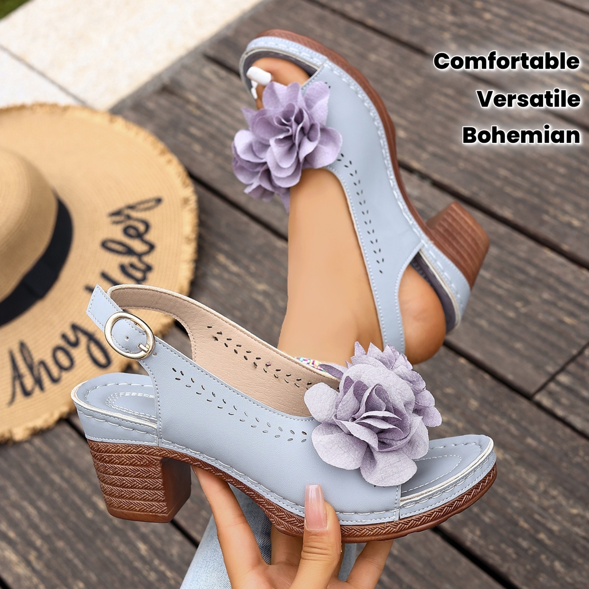 🔥Last Day Promotion 50% OFF - Women's Fashion Floral Block Heel Casual Sandals