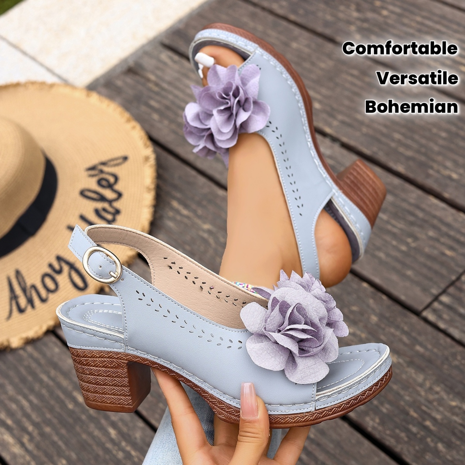 🔥Last Day Promotion 50% OFF - Women's Fashion Floral Block Heel Casual Sandals