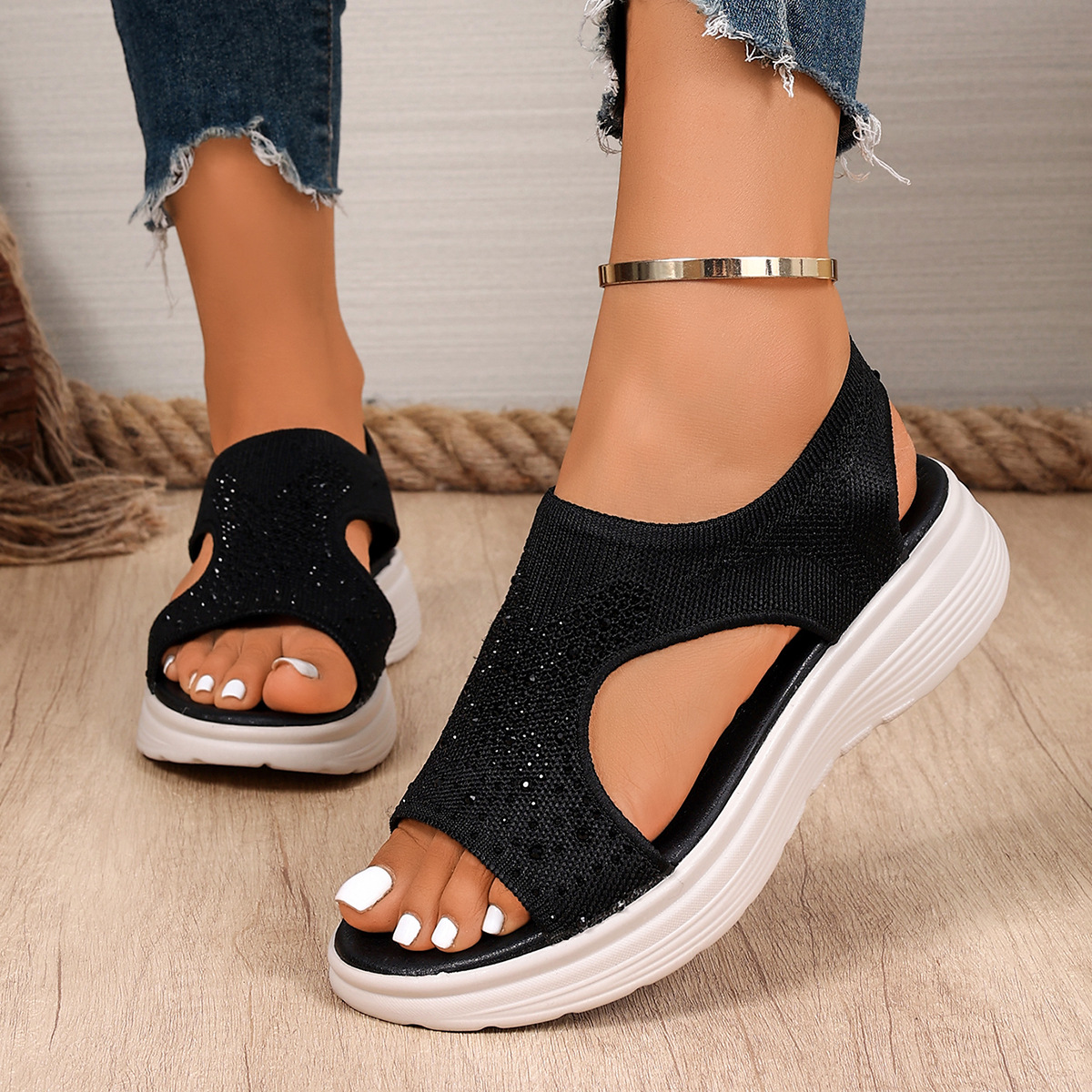 🔥Last Day Promotion 50% OFF - Women's Comfortable Open-toe Rhinestones Orthopaedic Sandals
