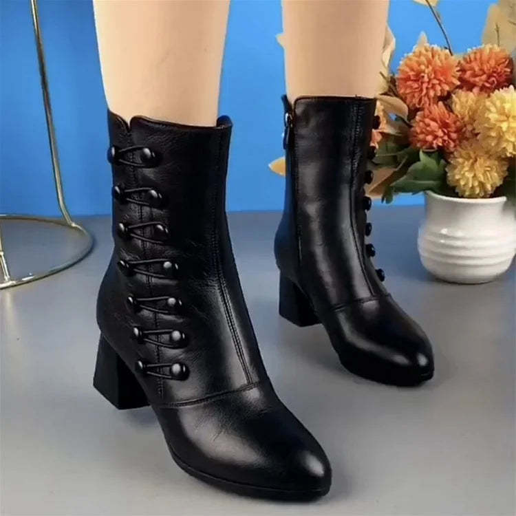 🔥Last Day Promotion 50% OFF - Women Warm Side Butto Leather Ankle Boots