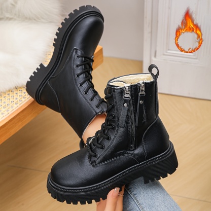 🔥Last Day Promotion 60% OFF - Women's Winter Lace-Up Leather Ankle Boots with Side Zipper