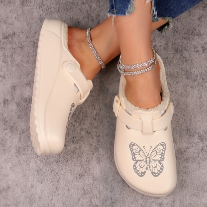 🔥Last Day Promotion 50% OFF - Women's Soft Cozy Plush-Lined Butterfly Print Slip-On Slippers