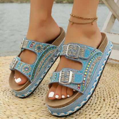 🔥Last Day Promotion 50% OFF - Women's Comfortable Fashion Rhinestone Thick Bottom Sandals