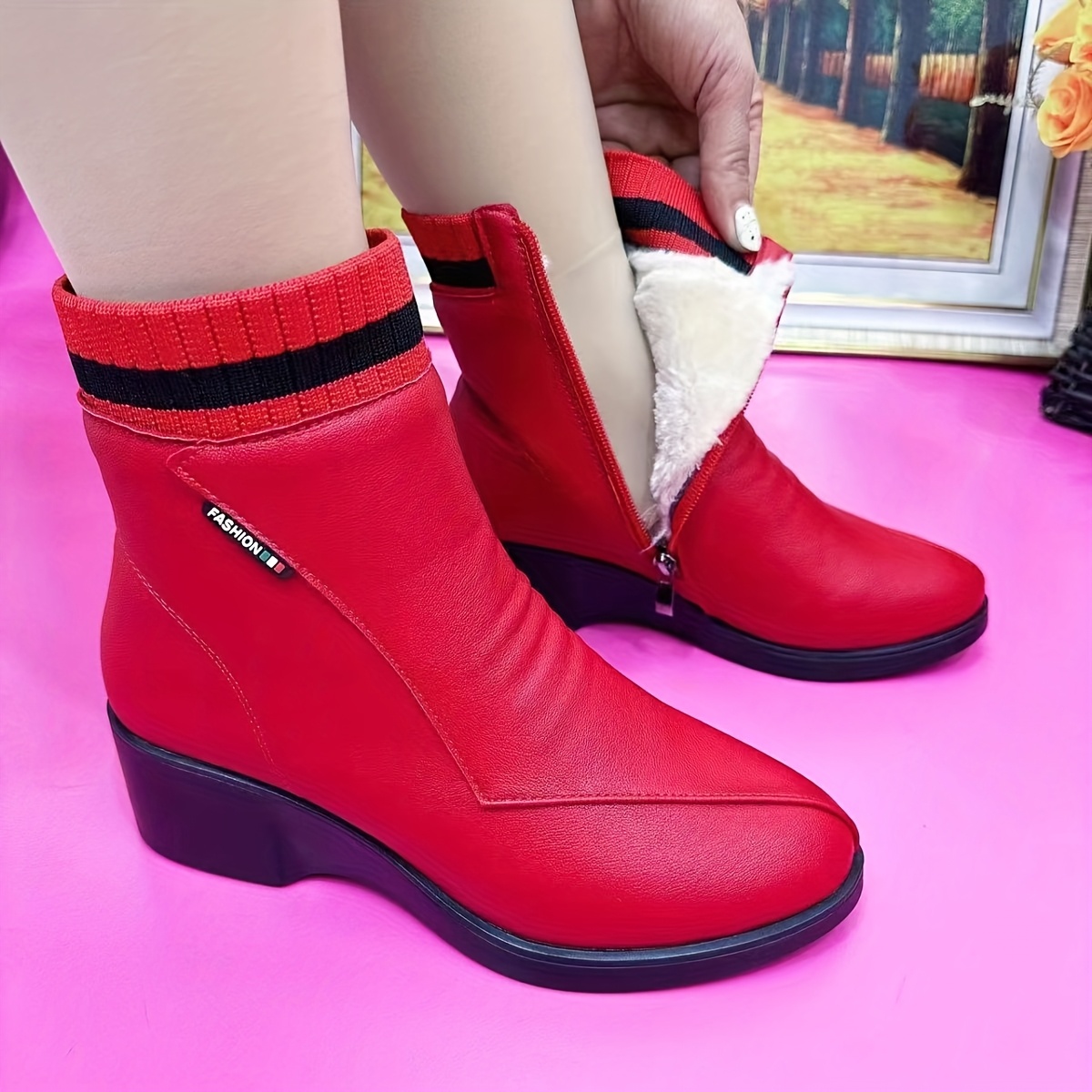 🔥Last Day Promotion 50% OFF - Women's Winter Warm Fleece Leather Ankle Boots