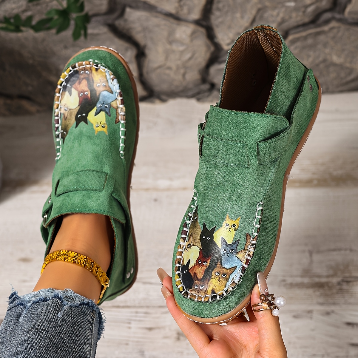 🔥Last Day 50% OFF - Women's Casual Slip-On Kitten-Print Orthopaedic Loafers - Wide Fit, Cushioned Sole Pain Relief