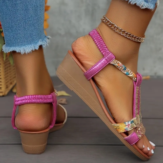 🔥Last Day Promotion 50% OFF - Women's Rhinestone Embellished Glitter Slip Resistant Slope Heel Orthopedic Sandals