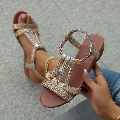 🔥Last Day Promotion 50% OFF - Women's Rhinestone Embellished Glitter Slip Resistant Slope Heel Orthopedic Sandals