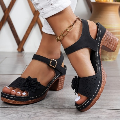 🔥Last Day Promotion 50% OFF - Women's Flower Chunky Heel Sandals