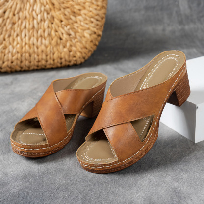 🔥Last Day Promotion 50% OFF - Women's Leather Block Heel Sandals