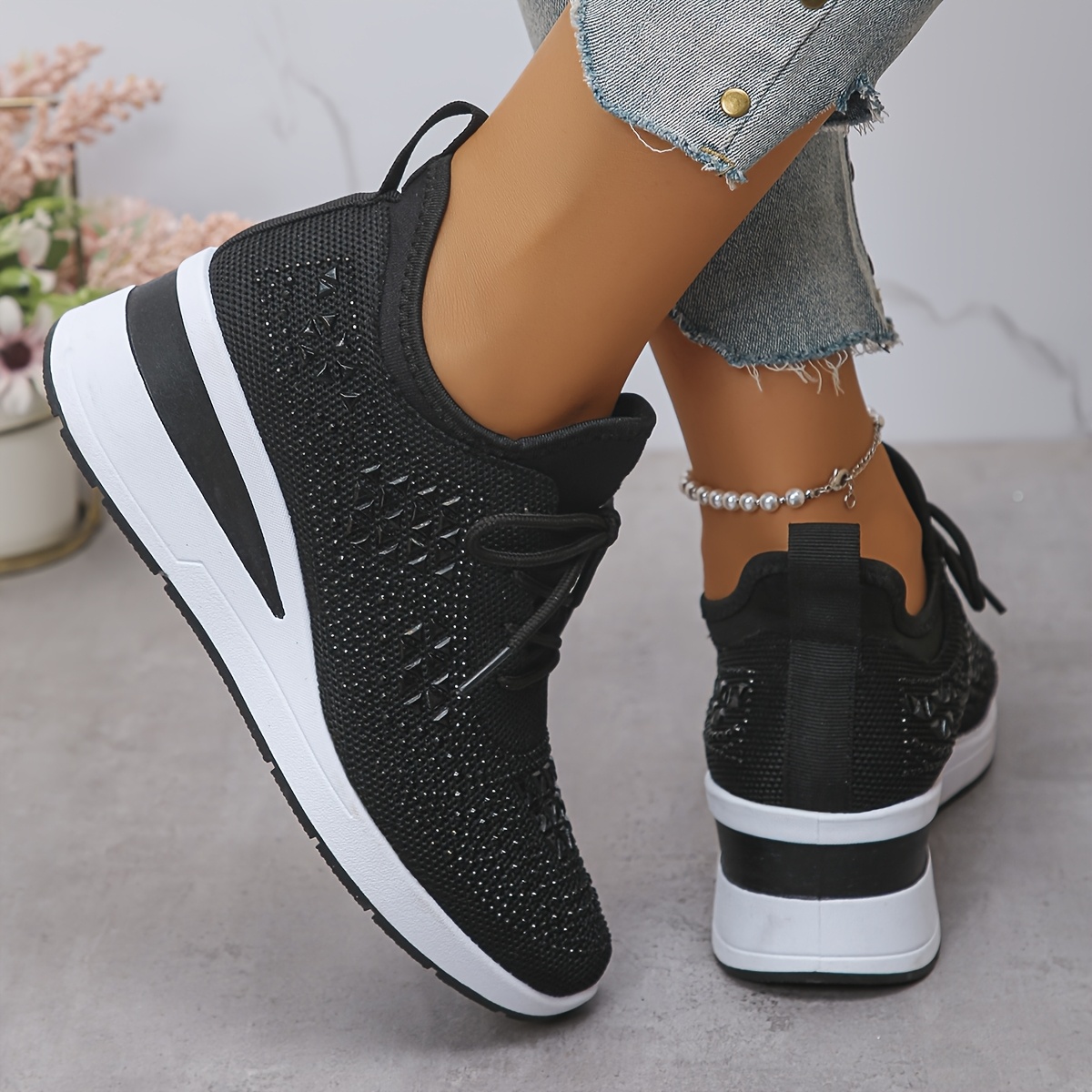 🔥Last Day Promotion 50% OFF - Women's Fashion Breathable Rhinestone-Embellished Orthopaedic Sneakers