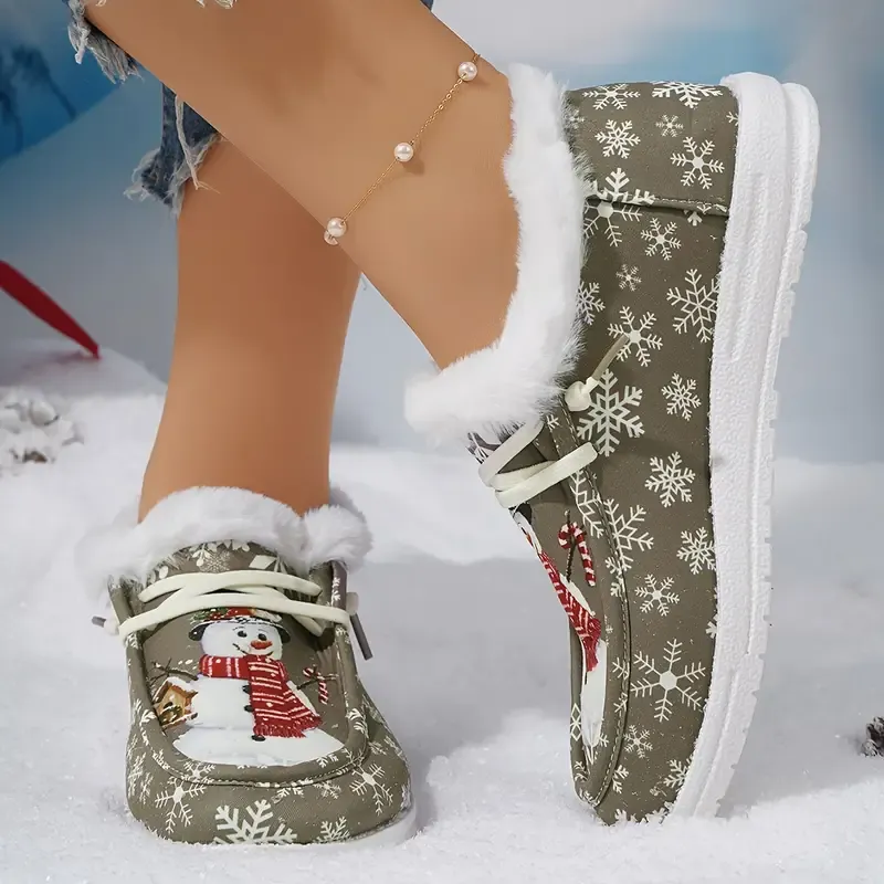 🔥Last Day Promotion 50% OFF - Women's Comfort Plush Snowman Canvas Warm Shoes