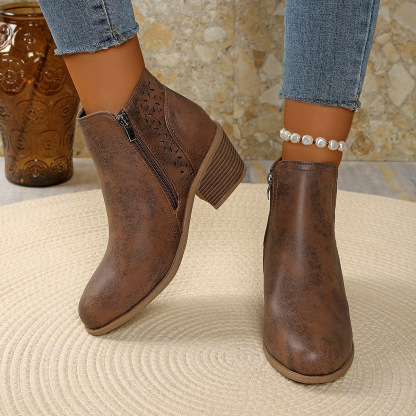 🔥Last Day Promotion 50% OFF - Women's Chunky Mid-Heel Slip-On Leather Ankle Boots