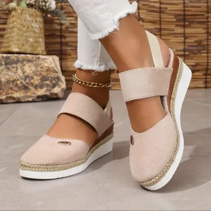 🔥Last Day Promotion 50% OFF - Women's Solid Color Elastic Strap Wedge Sandals