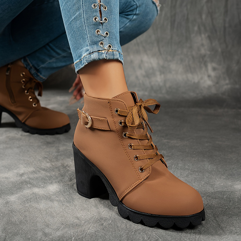 🔥Last Day Promotion 50% OFF - Women's Side-Zip Mid-Heel Leather Ankle Boots