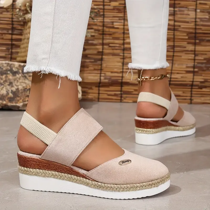 🔥Last Day Promotion 50% OFF - Women's Solid Color Elastic Strap Wedge Sandals