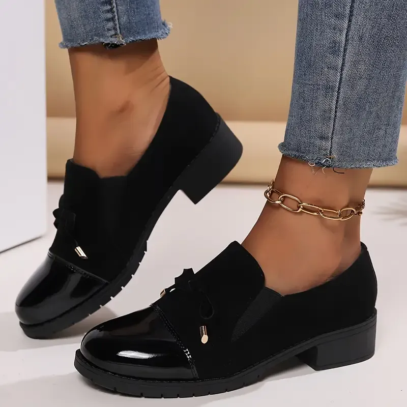 Women's Bowknot Decor Chunky Heel Loafers