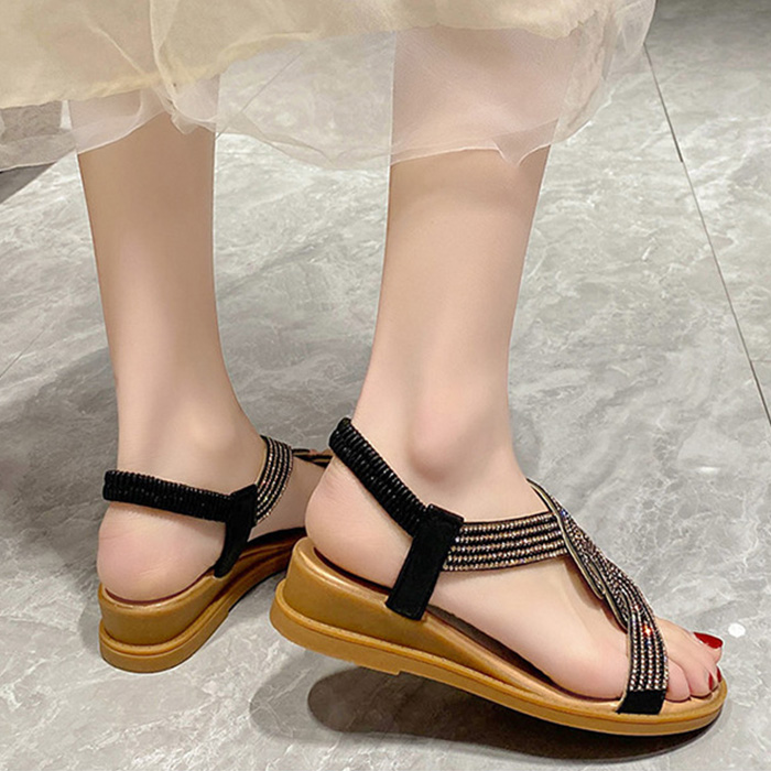 🔥Last Day Promotion 50% OFF - Women's Trendy Rhinestone Slope Heel Orthopaedic Sandals