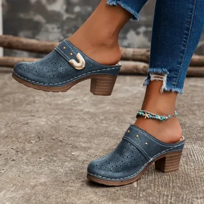 🔥Last Day Promotion 50% OFF - Women's Fashion Flower Pattern Heeled Leather Shoes