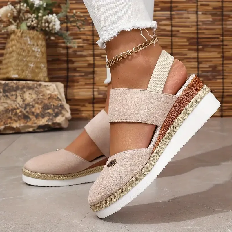 🔥Last Day Promotion 50% OFF - Women's Solid Color Elastic Strap Wedge Sandals